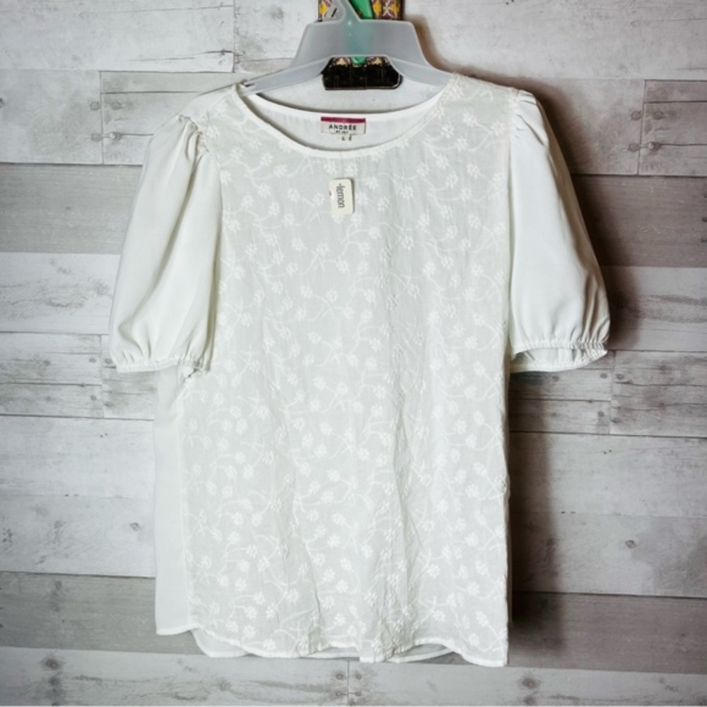 NWT Andree By Unit White Cotton Puff Sleeve Blouse